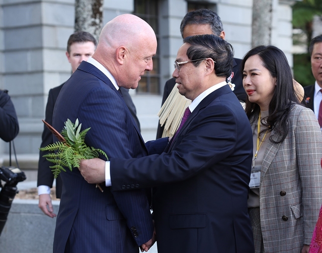 Vietnamese Prime Minister Pham Minh Chinh was warmly welcomed by New Zealand Prime Minister Christopher Luxon on March 11, 2024. Photo by Vietnam News Agency.