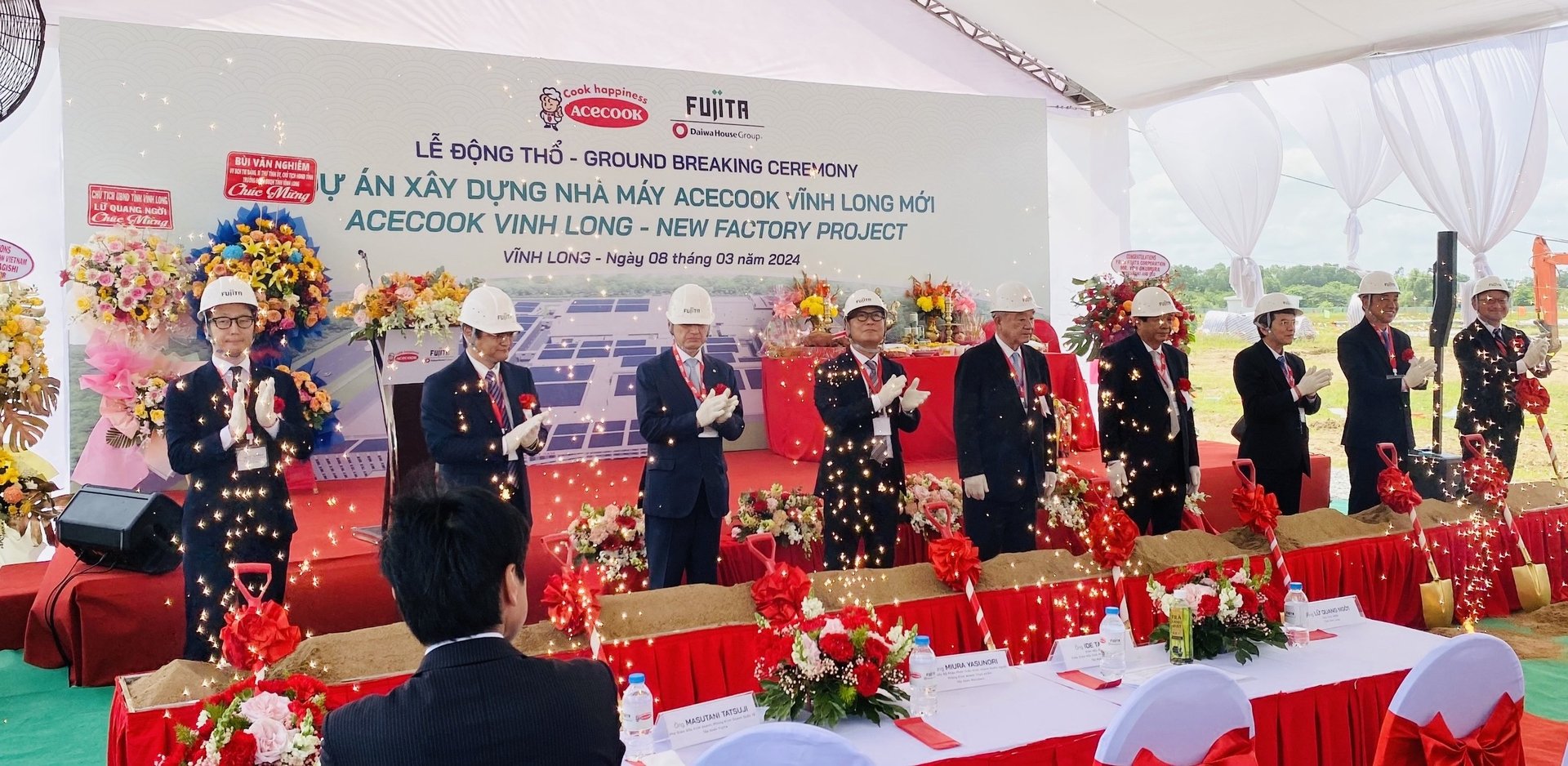 Acecook Vietnam conducts a groundbreaking ceremony for a new factory in Vinh Long province, Vietnam's Mekong Delta, on March 8, 2024. Photo courtesy of Vinh Long newspaper.