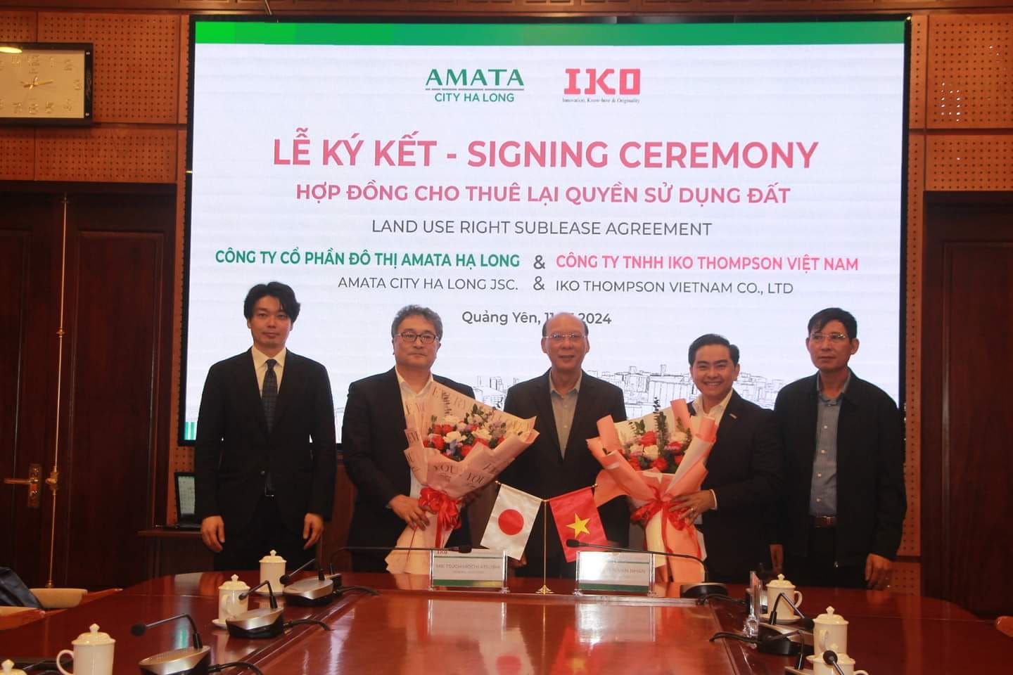 Amata City Hạ Long và IKO Thompson Việt Nam ký hợp đồng thuê đất tại tỉnh Quảng Ninh, miền Bắc Việt Nam, ngày 11 tháng 3 năm 2024. Ảnh do báo Quảng Ninh cung cấp.