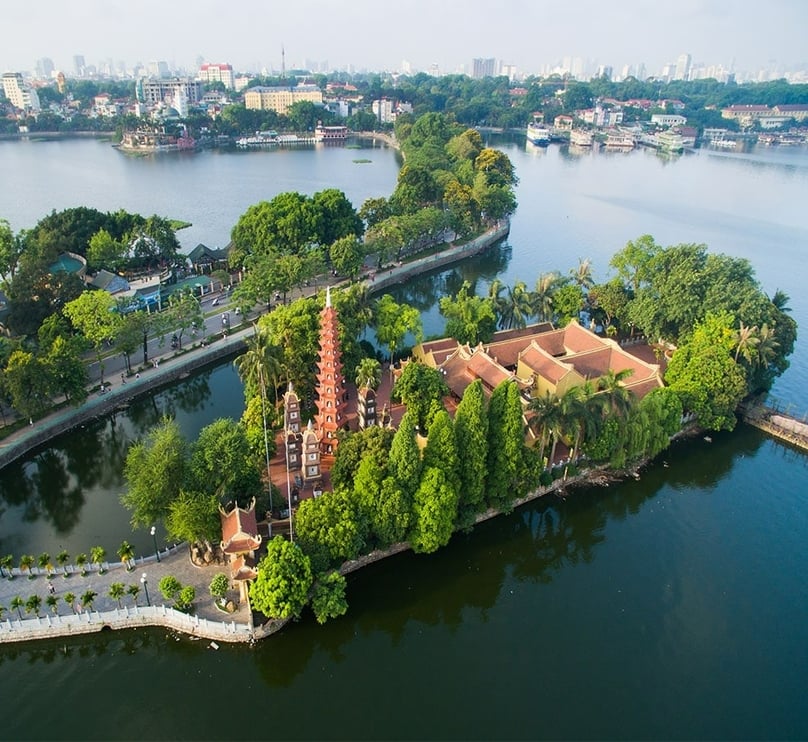 The West Lake area in Hanoi, northern Vietnam. Photo courtesy of Vietnam Airlines.