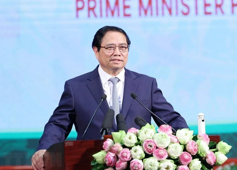 Prime Minister Pham Minh Chinh speaks at the conference to announce the Master Plan of Vinh Long province in the 2021-2030 period, with a vision to 2050, on March 23, 2024. Photo courtesy of Vietnam News Agency.