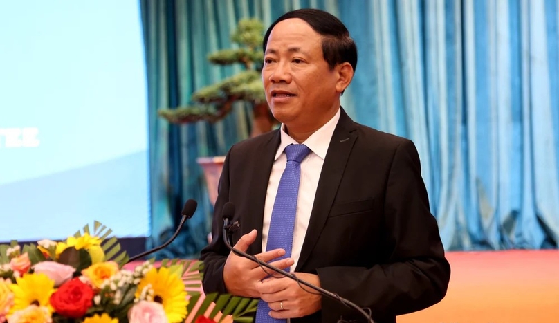 Chairman of Binh Dinh province Pham Anh Tuan speaks at a trade promotion conference on March 28, 2024. Photo by The Investor/Nguyen Tri.