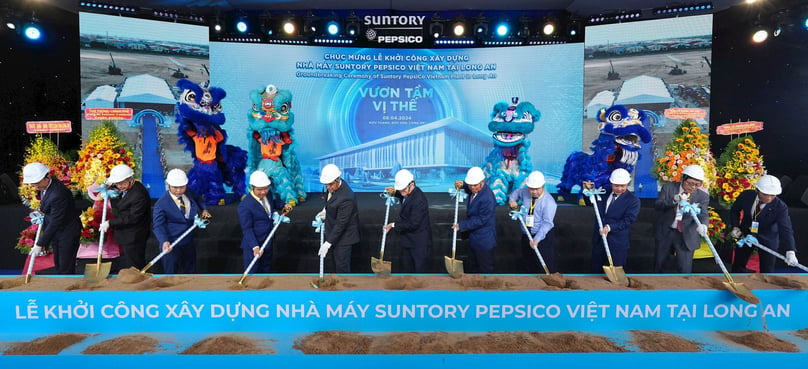 Suntory Pepsico tổ chức lễ khởi công nhà máy tại tỉnh Long An, miền Nam Việt Nam, ngày 8 tháng 4 năm 2024. Ảnh do cổng thông tin Long An cung cấp.