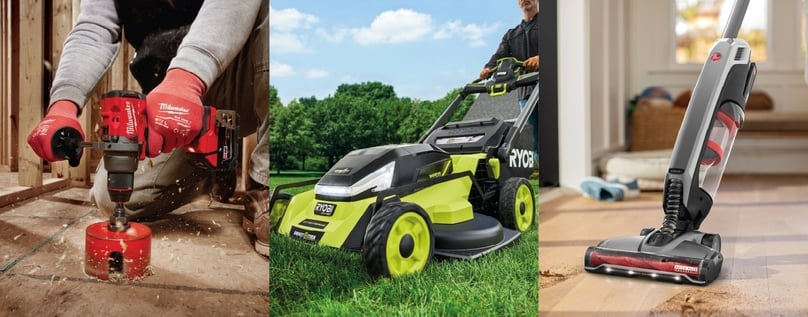 Milwaukee, RYOBI, and Hoover are three popular brands of Techtronic. Photo courtesy of Techtronic.