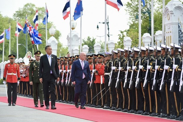 Thai Prime Minister Srettha Thavisin and his New Zealand counterpart Christopher Luxon at the welcome ceremony. Photo of the Thai PM Office.