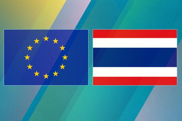 The flag of the EU (left) and the flag of Thailand. Photo courtesy of the EU.