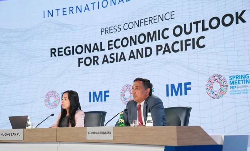 Krishna Srinivasan, director of the International Monetary Fund's (IMF) Asia and Pacific Department, at a press conference in Washington D.C., April 18, 2024. Photo courtesy of the IMF.