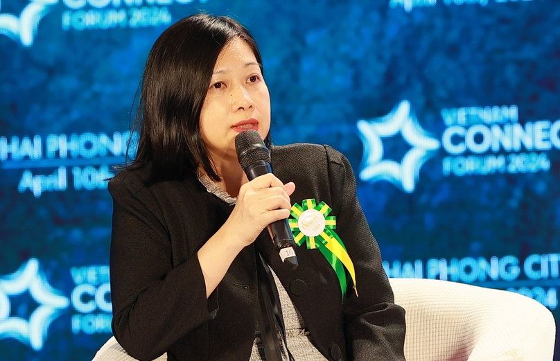 Lam Thuy Nga, country head of large corporate, wholesale banking at HSBC Vietnam, speaks at the Vietnam Connect Forum 2024 in Hai Phong city, northern Vietnam, April 10, 2024. Photo courtesy of HSBC.