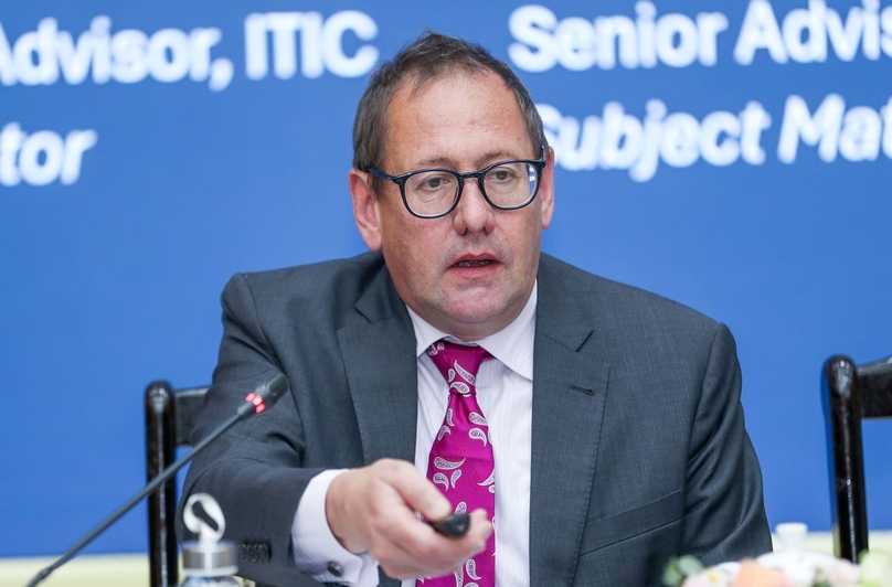 Jonathan Pemberton, International Tax and Investment Center (ITIC) senior advisor, speaks at a workshop in Hanoi on May 7, 2024. Photo by The Investor.