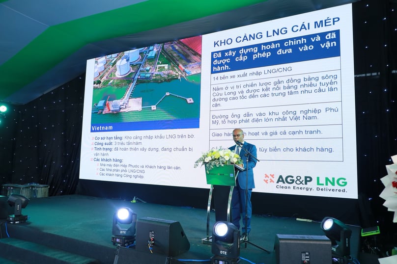 Karthik Sathyamoorthy, CEO of AG&P LNG, speaks at an event in Ba Ria-Vung Tau province, southern Vietnam, May 8, 2024. Photo courtesy of AG&P.