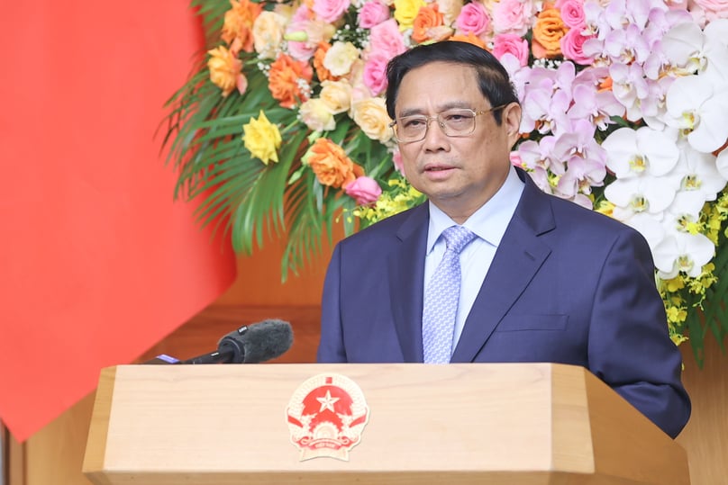 Prime Minister Pham Minh Chinh speaks at a meeting with Chinese businesses, Hanoi, May 14, 2024. Photo courtesy of the government's news portal.