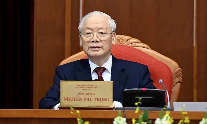 Party General Secretary Nguyen Phu Trong speaks at the Party Central Committee meeting, Hanoi, May 18, 2024. Photo courtesy of Nhan dan (People) newspaper.