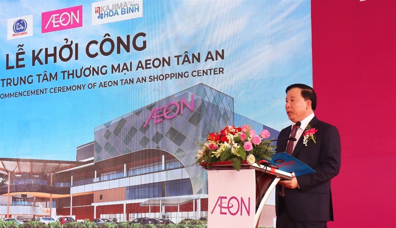 Long An Chairman Nguyen Van Ut speaks at Aeon's groundbreaking ceremony in Long An province, southern Vietnam, May 18, 2024. Photo courtesy of Long An news portal.