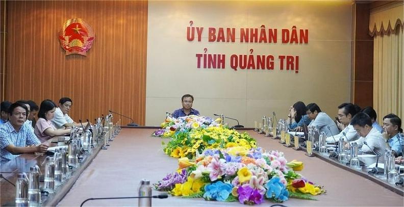 Quang Tri province's Vice Chairman Le Duc Tien (center) at an online working session with the government on May 21, 2024. Photo courtesy of Quang Tri news portal.