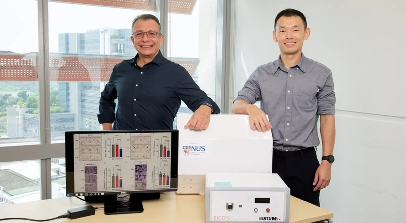 NUS scientists have discovered a new way to stimulate muscle cells to produce and release proteins possessing anticancer properties, by using brief and mild pulsed electromagnetic pulses of particular characteristics. Photo courtesy of the NUS.