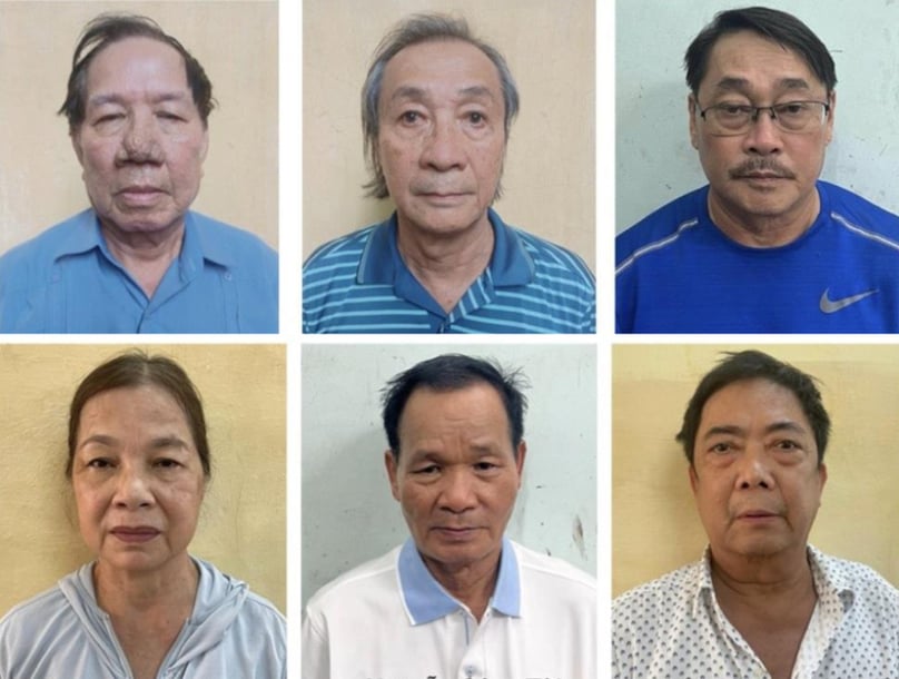 First row, from left: Le Quang Thung, Huynh Trung Truc, Pham Van Thanh. Second row, from left: Nguyen Thi Gai, Nguyen Cong Tai, Nguyen Trong Canh. Photo courtesy of the Ministry of Public Security.