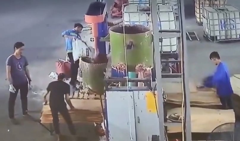 The accident site at a plywood manufacturing company in Binh Phuoc province, central Vietnam, May 3, 2024. A screenshot from the firm's security camera.