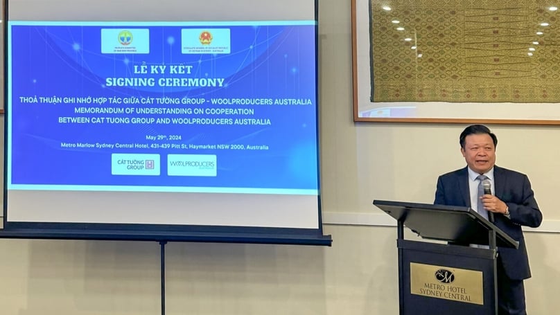 Cat Tuong Group Vice Chairman Nguyen Van Tuan speaks at the signing ceremony in Sydney on May 29, 2024. Photo courtesy of Cat Tuong Group.