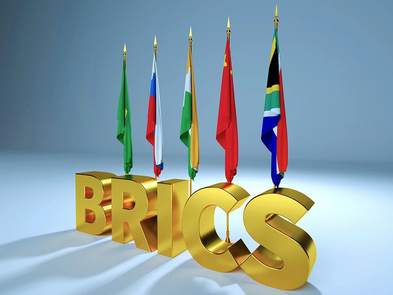 The flags of emerging economies, known as BRICS. Photo courtesy of VCG.