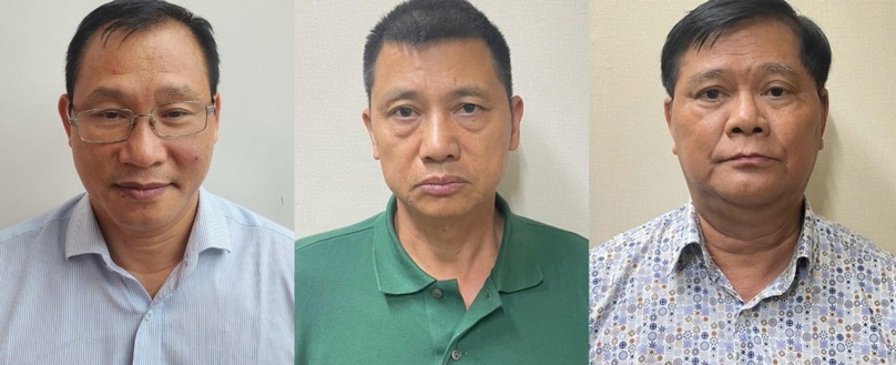 From left to right: Casumina CEO Pham Hong Phu, former chairman Bui The Chuyen and deputy CEO Nguyen Minh Thien. Photo courtesy of the police.