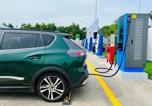  A VinFast EV at a charging station in Hanoi. Photo courtesy of VinFast.