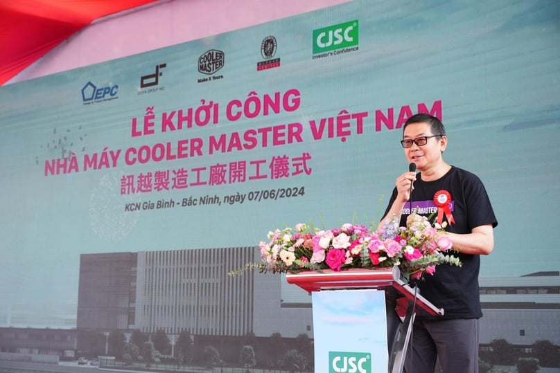 An executive of Taiwan computer hardware firm Cooler Master speaks at a factory’s groundbreaking ceremony in Bac Ninh province, northern Vietnam, June 7, 2024. Photo courtesy of CJSC.