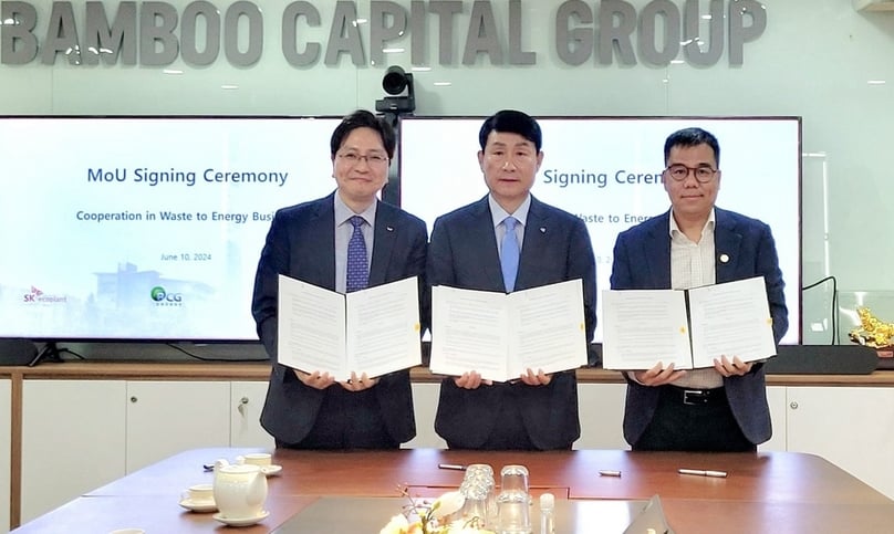 Executives of BCG Energy, SK ecoplant and Sudokwon Landfill Site Management Corp sign a cooperation agreement, June 10, 2024. Photo courtesy of Bamboo Capital Group.