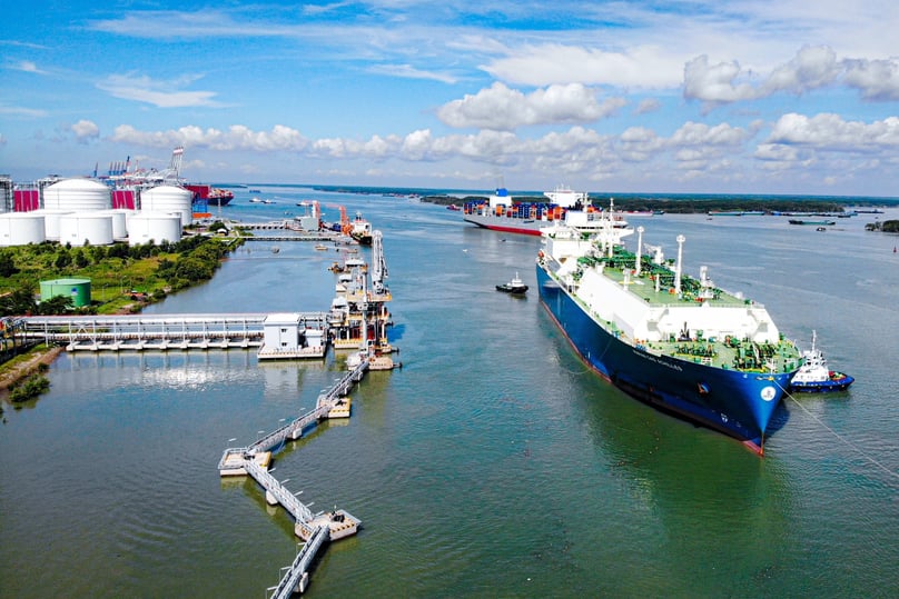 An LNG tanker approaches the LNG Thi Vai terminal in Dong Nai province, southern Vietnam. Photo courtesy of PV Gas.