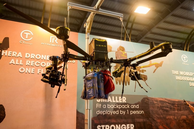 A Hera drone manufactured by Realtime Robotics on display at Vietnam International Defense Expo 2022. Photo courtesy of Realtime Robotics.
