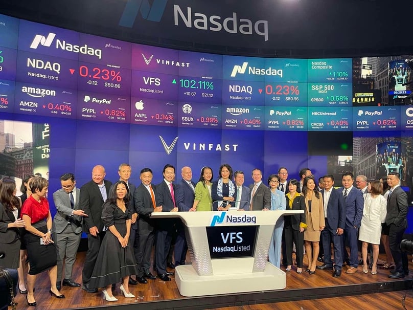 VinFast makes its Nasdaq debut, August 15, 2023. Photo courtesy of Vietnam News Agency.