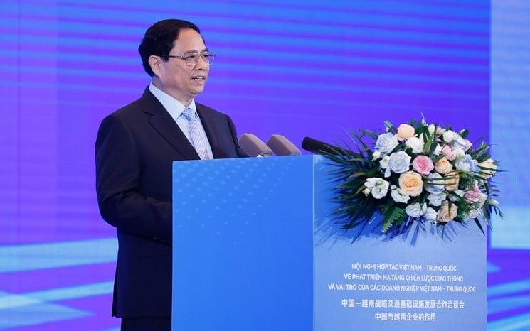 Prime Minister Pham Minh Chinh speaks at the Vietnam-China strategic transport infastructure development cooperation conference in Beijing, June 27, 2024. Photo courtesy of the government's news portal.