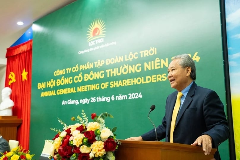 Loc Troi Group chairman Huynh Van Thon addresses its 2024 AGM, June 26, 2024. Photo courtesy of the firm.