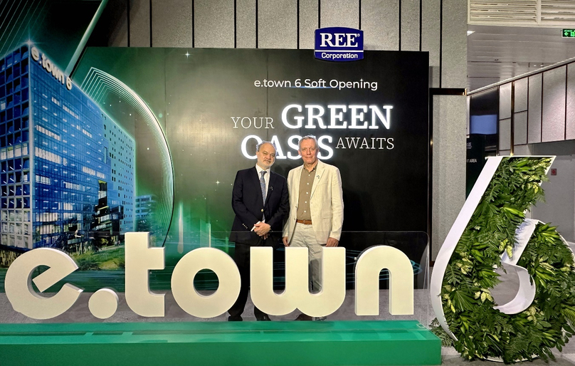 François Magnier, chairman of Archetype Group; and Jean-François Chevance, group director of design of Archetype Group, attending the e.town 6 soft opening ceremony on June 27, 2024