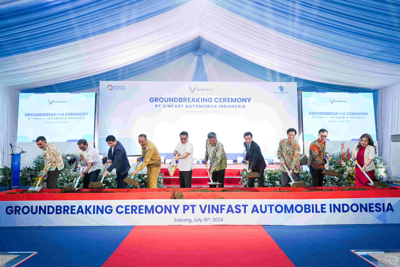 VinFast tiến hành lễ động thổ xây dựng nhà máy tại Subang, Indonesia, ngày 15 tháng 7 năm 2024. Ảnh do VinFast cung cấp.