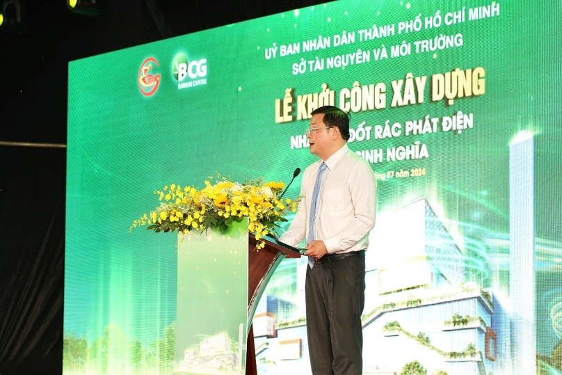 Nguyen Toan Thang, director of HCMC’s Department of Natural Resources and Environment, delivers opening remarks at the groundbreaking ceremony in HCMC, July 20, 2024. Photo courtesy of BCG.