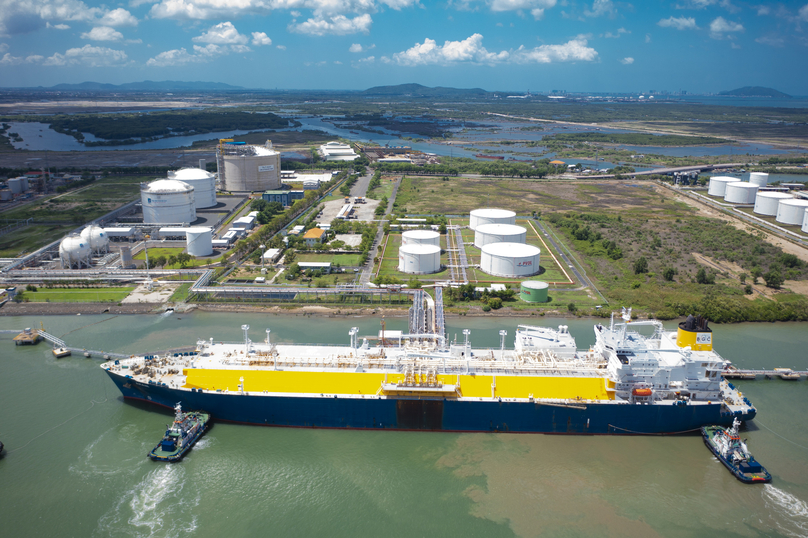 A vessel delivers LNG to a PV Gas terminal. Photo courtesy of PV Gas.