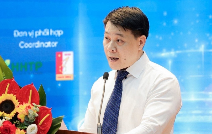 Nguyen Tran Quang, deputy director of the Hanoi Promotion Agency (HPA), speaks at a semiconductor exhibition in Hanoi, July 29, 2024. Photo by The Investor/Trong Hieu.