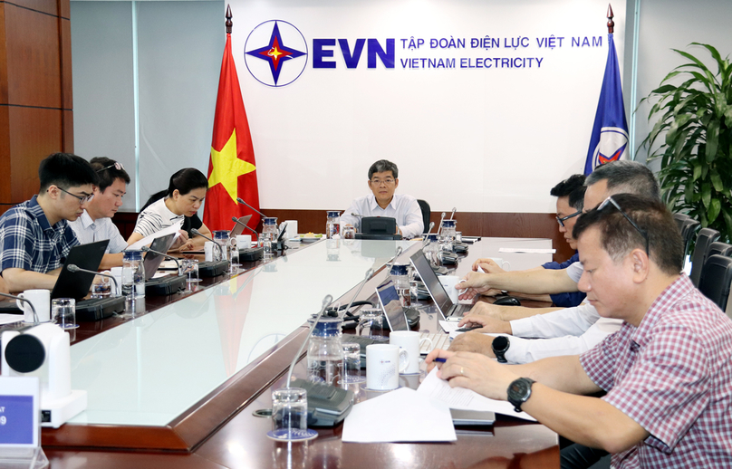 A delegation of EVN, led by deputy general director Nguyen Tai Anh (center), at an online meeting with the Monsoon project investors, July 31, 2024. Photo courtesy of EVN.