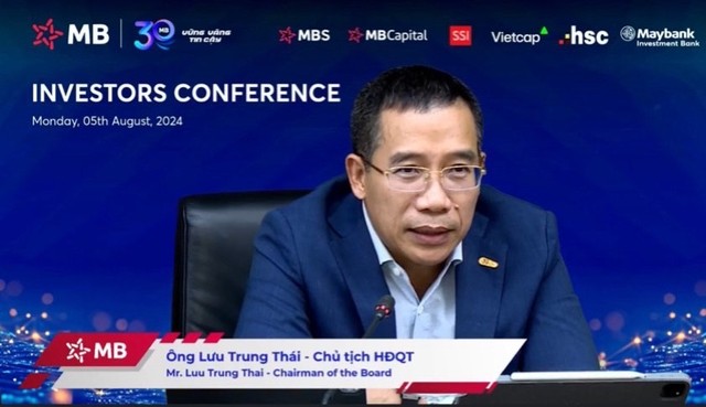 Chairman of Military Bank's board of directors Luu Trung Thai at an online conference between the bank and investors, July 5, 2024. Photo courtesy of MB.