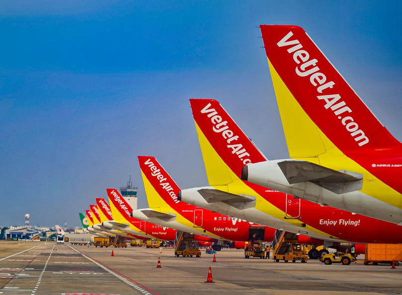  Airplanes under Vietjet’s brand name parked at an airport. Photo courtesy of the airline. 