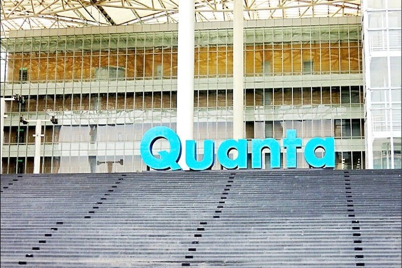 Quanta Computer Inc’s logo outside the company’s headquarters in New Taipei City’s Linkou district .Photo courtesy of Taipei Times.