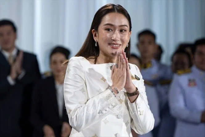 New Thai Prime Minister Paetongtarn Shinawatra at a press conference following the appointment ceremony in Bangkok, Thailand, August 18, 2024. Photo courtesy of Getty Images/VNA.