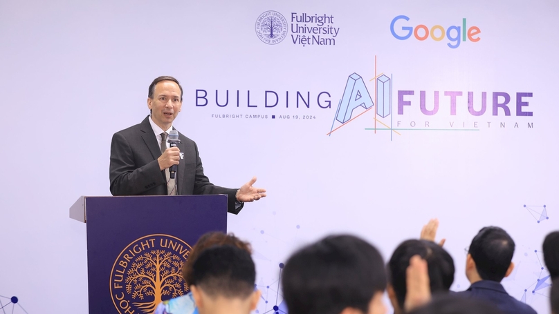 Scott Fritzen, president of Fulbright University Vietnam, speaks at a workshop at Fulbright University Vietnam in Ho Chi Minh City, August 19, 2024. Photo courtesy of Nhan Dan (The People) newspaper.