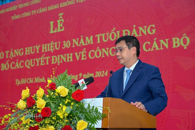 Vu The Phiet, new chairman of Airports Corporation of Vietnam (ACV), speaks at a ceremony in Ho Chi Minh City, September 6, 2024. Photo courtesy of ACV.