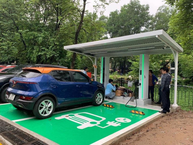 A PV Power charging station being installed in Hanoi. Photo courtesy of PV Power.