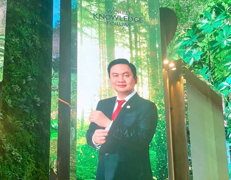 The image of Nguyen Ho Nam, founder of Bamboo Capital Group and vice chairman of Eximbank, featured at the World Knowledge Forum 2024. Photo courtesy of Bamboo Capital.