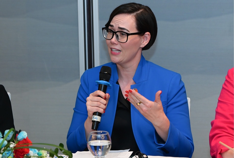 Alexis Taylor, the U.S. Department of Agriculture’s Under Secretary for Trade and Foreign Agricultural Affairs, speaks to the press in Hanoi, September 12, 2024. Photo courtesy of the U.S. Embassy.