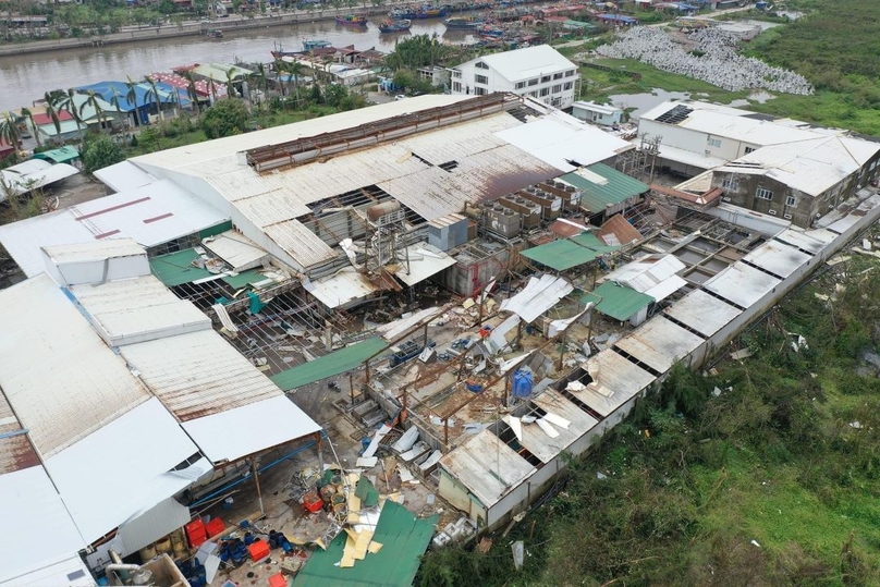 A factory damaged by super typhoon Yagi in Hai Phong city, northern Vietnam. The typhoon occurred on September 7, 2024. Photo courtesy of Saigon Times.