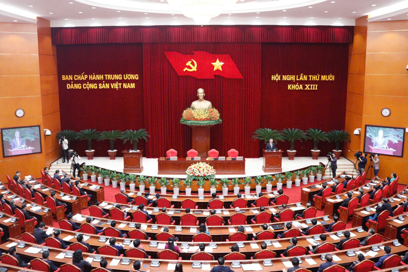  Party General Secretary and State President To Lam delivers the closing remarks at the 10th session of the 13th Party Central Committee in Hanoi, September 20, 2024. Photo courtesy of the government’s news portal.