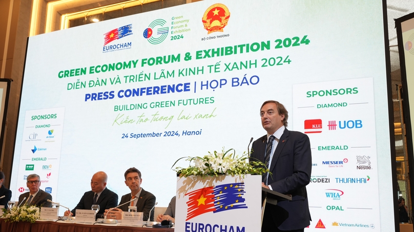 Bruno Jaspaert (speaking), CEO of Deep C Industrial Zones and chairman of the EuroCham in Vietnam. Photo courtesy of EuroCham.